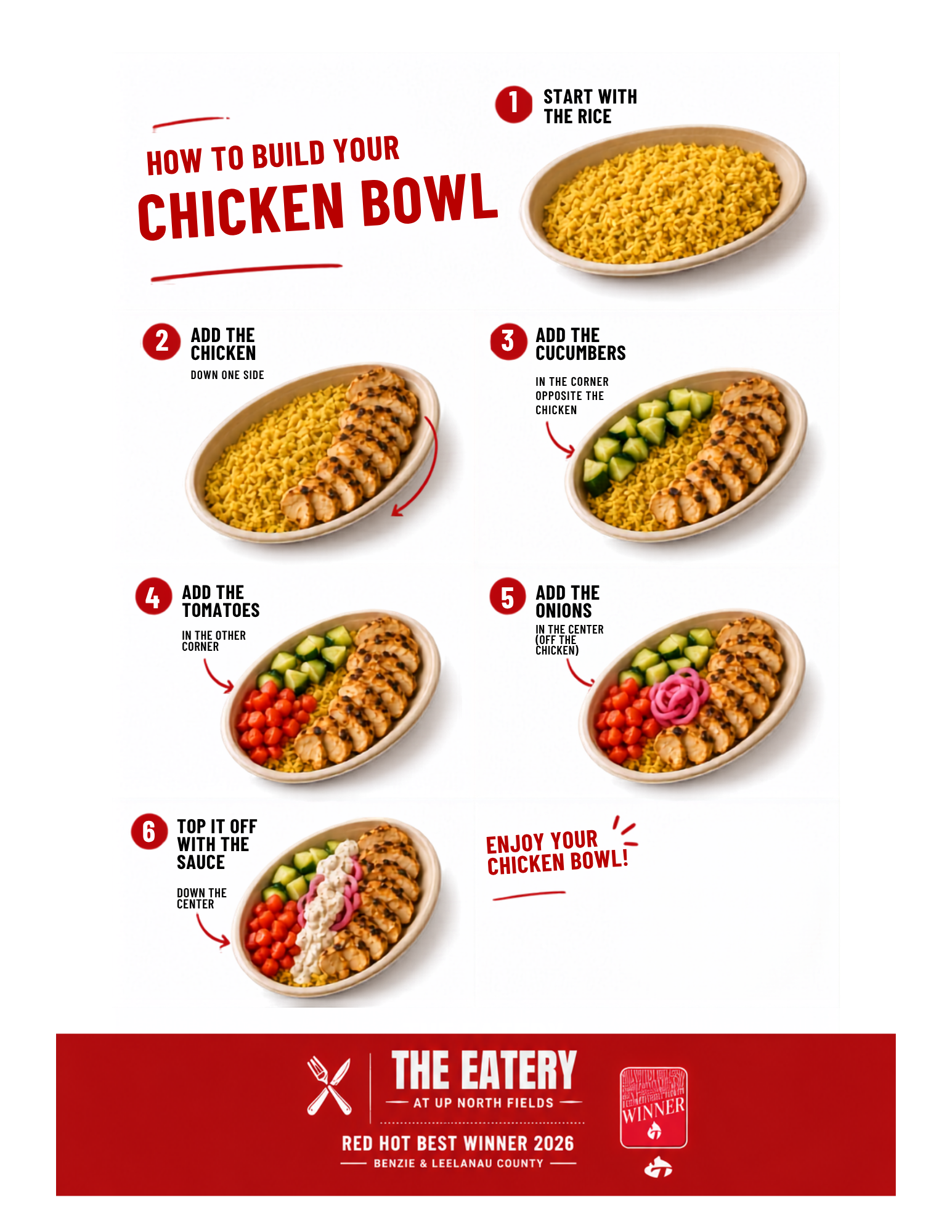 Menu item build diagram — chicken bowl